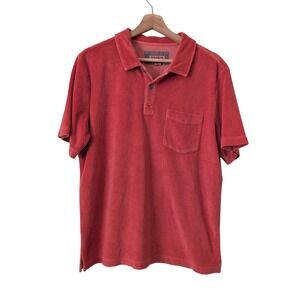 32 Bar Blues Mens Coral Terry Cloth Polo Shirt Pocket Short Sleeve Size Medium